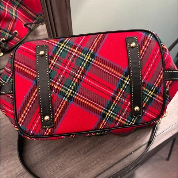 Dooney & Bourke Red Tartan Plaid Women's Bucket Bag - Picture 6 of 9